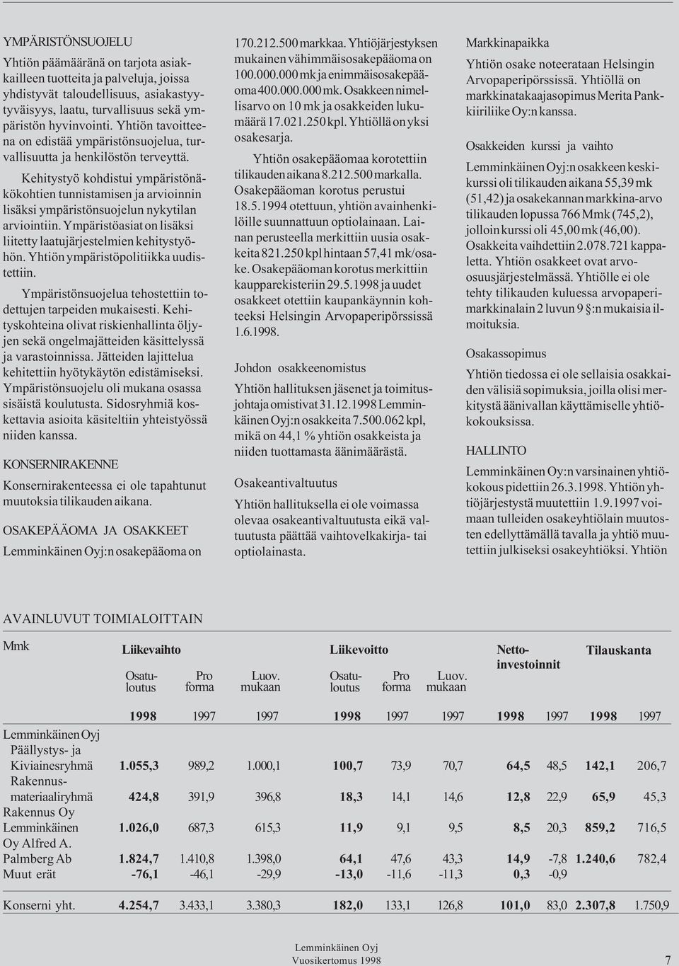 Kehitystyö kohdistui ympäristönäkökohtien tunnistamisen ja arvioinnin lisäksi ympäristönsuojelun nykytilan arviointiin. Ympäristöasiat on lisäksi liitetty laatujärjestelmien kehitystyöhön.