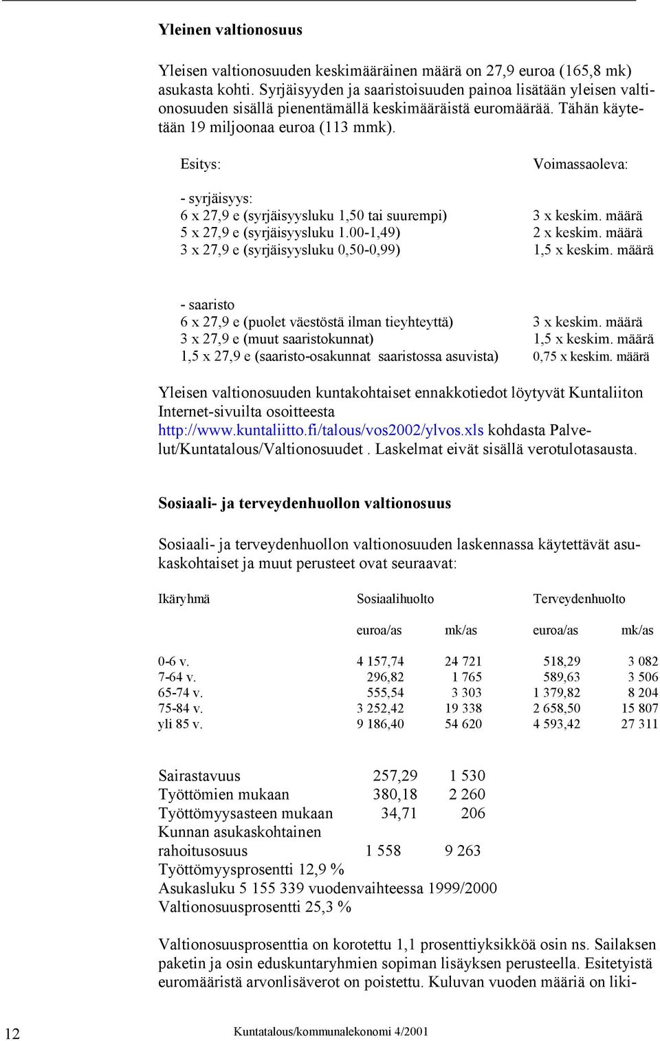 Esitys: Voimassaoleva: - syrjäisyys: 6 x 27,9 e (syrjäisyysluku 1,50 tai suurempi) 3 x keskim. määrä 5 x 27,9 e (syrjäisyysluku 1.00-1,49) 2 x keskim.