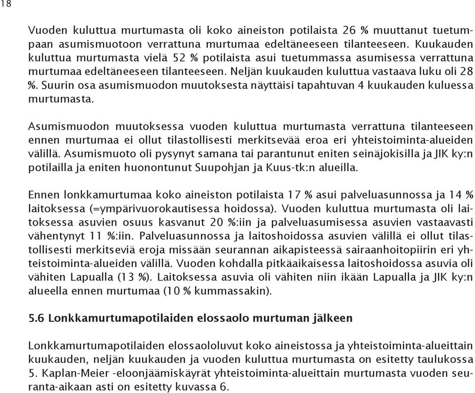 Suurin osa asumismuodon muutoksesta näyttäisi tapahtuvan 4 kuukauden kuluessa murtumasta.