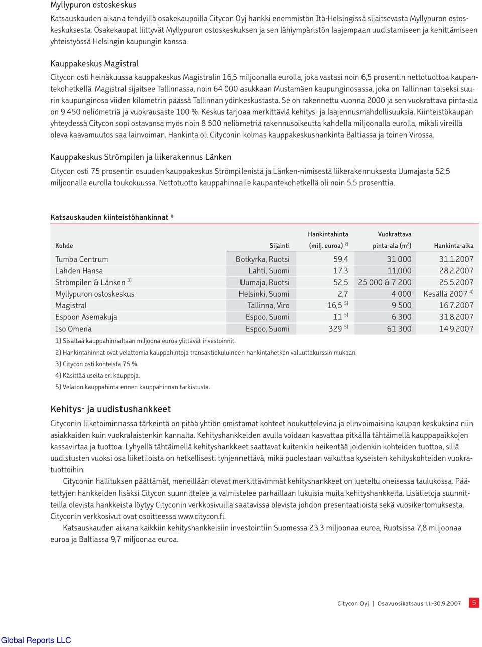 Kauppakeskus Magistral Citycon osti heinäkuussa kauppakeskus Magistralin 16,5 miljoonalla eurolla, joka vastasi noin 6,5 prosentin nettotuottoa kaupantekohetkellä.