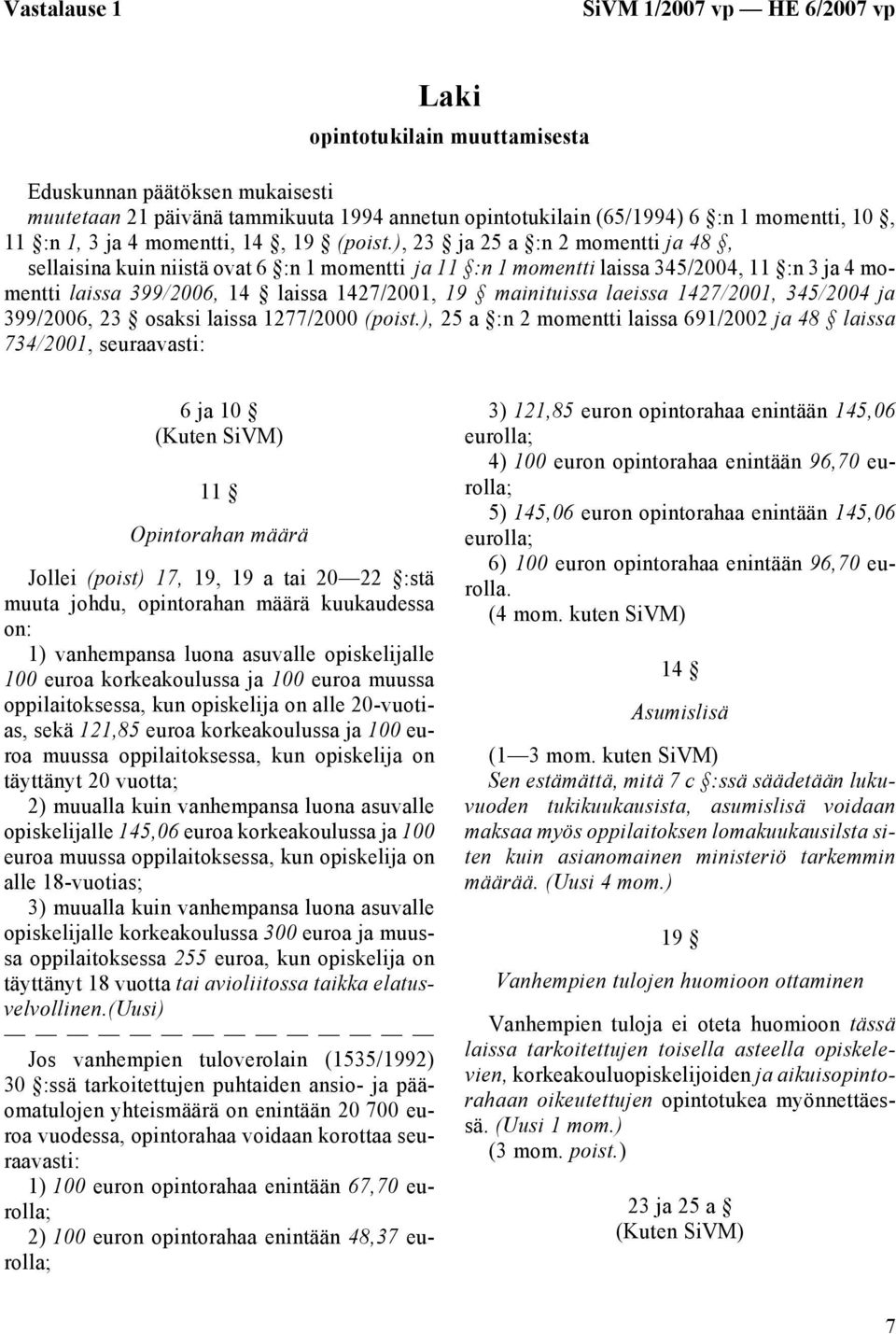 ), 23 ja 25 a :n 2 momentti ja 48, sellaisina kuin niistä ovat 6 :n 1 momentti ja 11 :n 1 momentti laissa 345/2004, 11 :n 3 ja 4 momentti laissa 399/2006, 14 laissa 1427/2001, 19 mainituissa laeissa