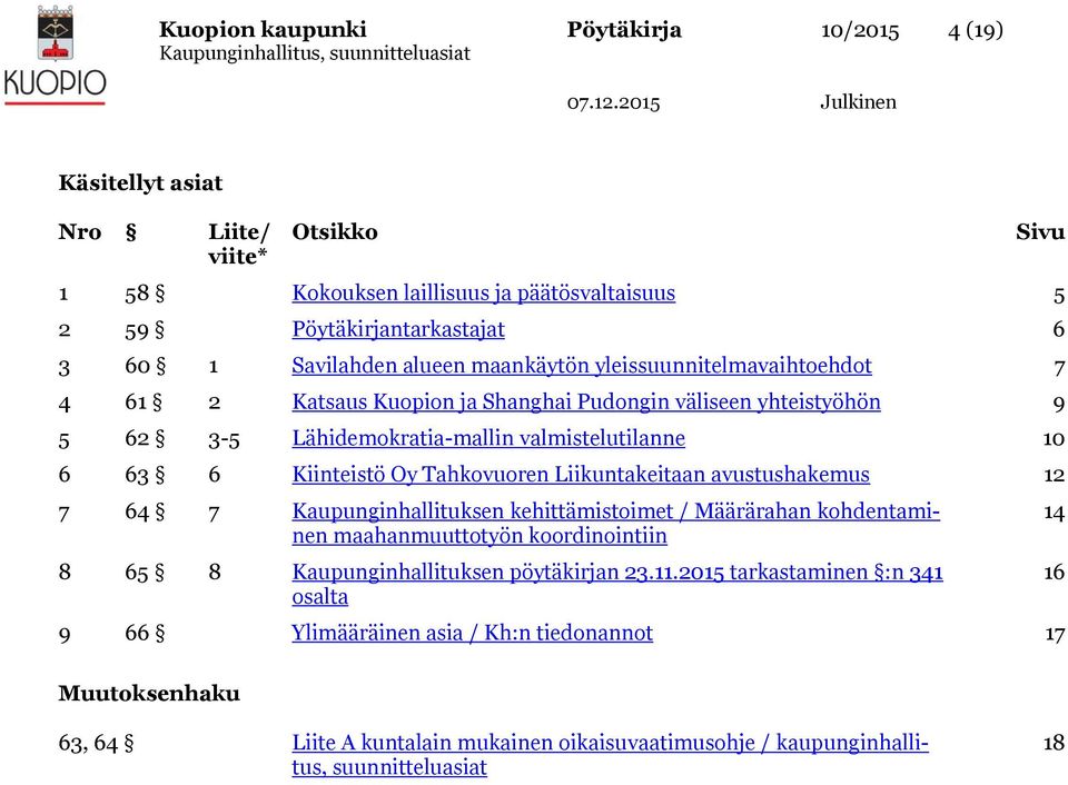 Tahkovuoren Liikuntakeitaan avustushakemus 12 7 64 7 Kaupunginhallituksen kehittämistoimet / Määrärahan kohdentaminen maahanmuuttotyön koordinointiin 8 65 8 Kaupunginhallituksen pöytäkirjan 23.