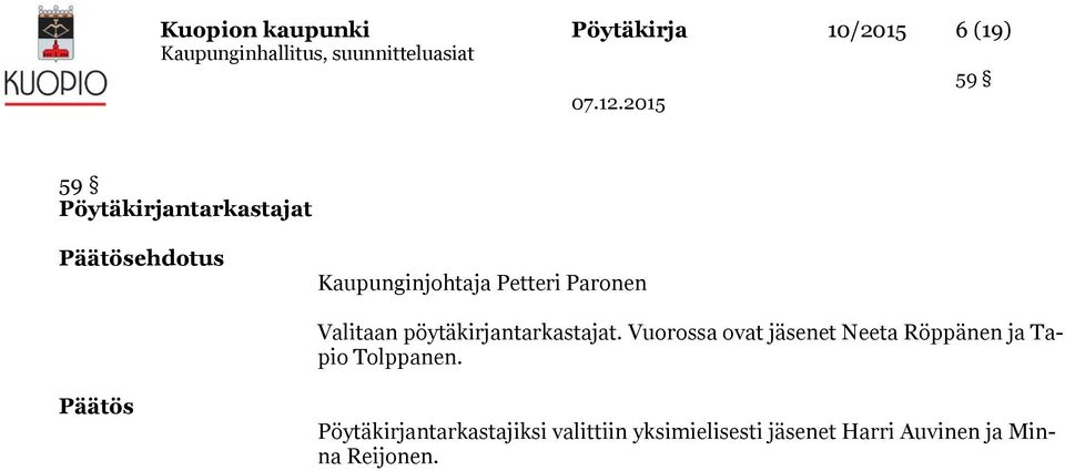 pöytäkirjantarkastajat.