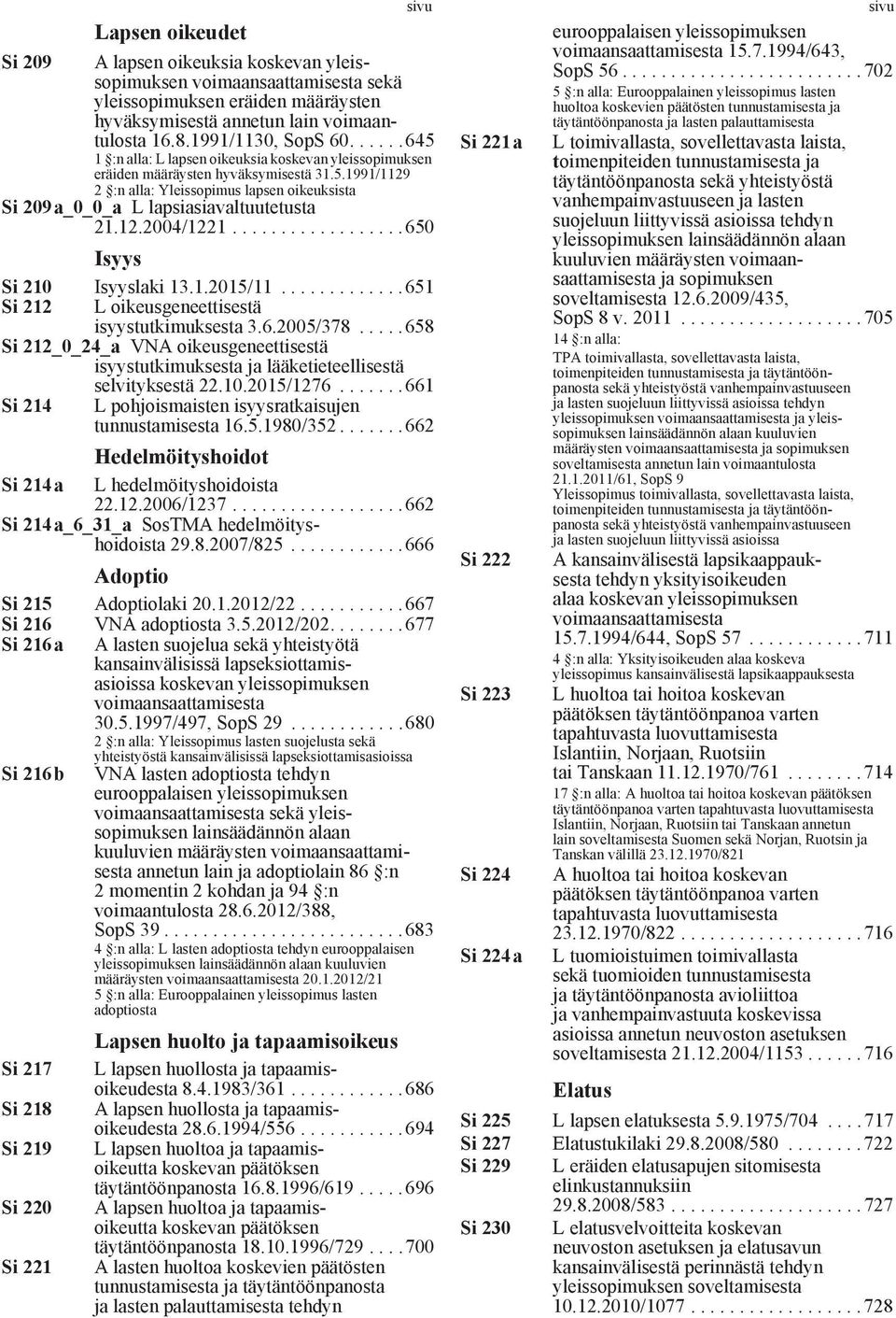 12.2004/1221..................650 Isyys Si 210 Isyyslaki 13.1.2015/11.............651 Si 212 L oikeusgeneettisestä isyystutkimuksesta 3.6.2005/378.