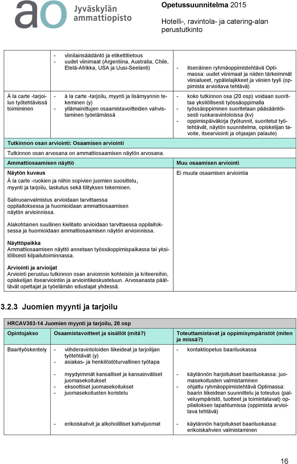 yllämainittujen osaamistavoitteiden vahvistaminen työelämässä Tutkinnon osan arviointi: Osaamisen arviointi Tutkinnon osan arvosana on ammattiosaamisen näytön arvosana.