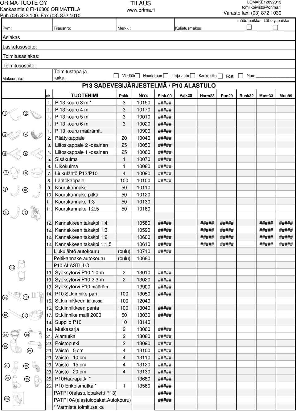 Liitoskappale -osainen 5 0050 #####. Liitoskappale -osainen 5 0060 ##### 5. Sisäkulma 000 ##### 6. Ulkokulma 000 #####. Liukulähtö P/P0 0090 #####. Lähtökappale 00 000 ##### 9. Kourukannake 50 00 0.