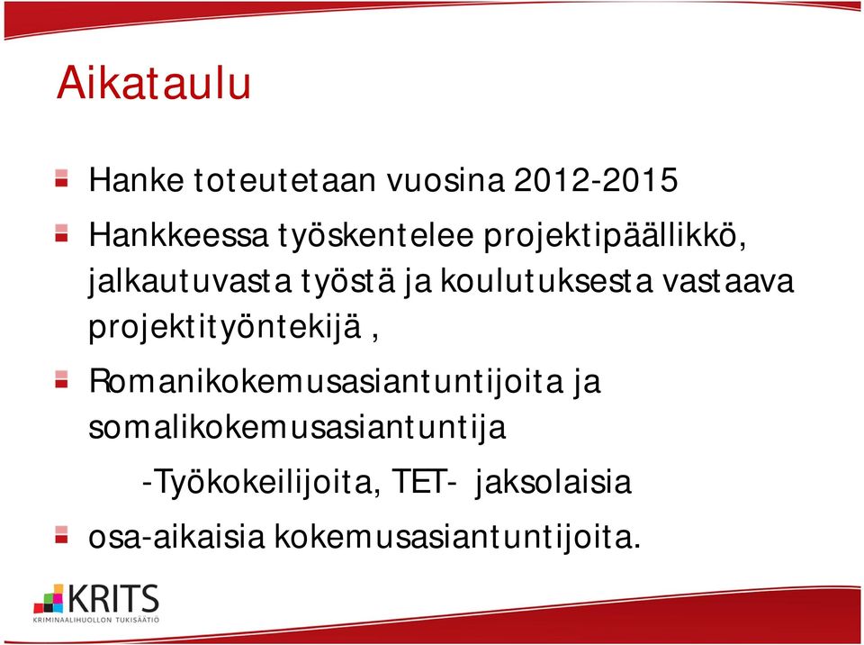 projektityöntekijä, Romanikokemusasiantuntijoita ja