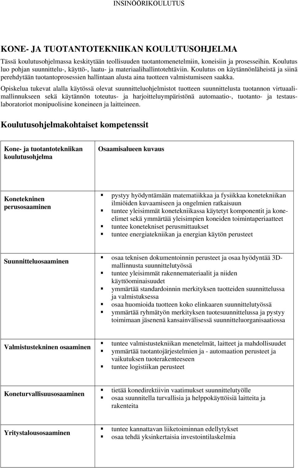 Koulutus on käytännönläheistä ja siinä perehdytään tuotantoprosessien hallintaan alusta aina tuotteen valmistumiseen saakka.