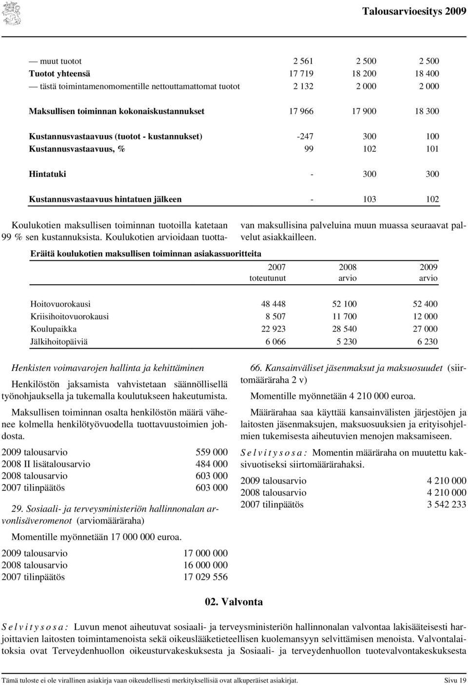 tuotoilla katetaan 99 % sen kustannuksista. Koulukotien arvioidaan tuottavan maksullisina palveluina muun muassa seuraavat palvelut asiakkailleen.