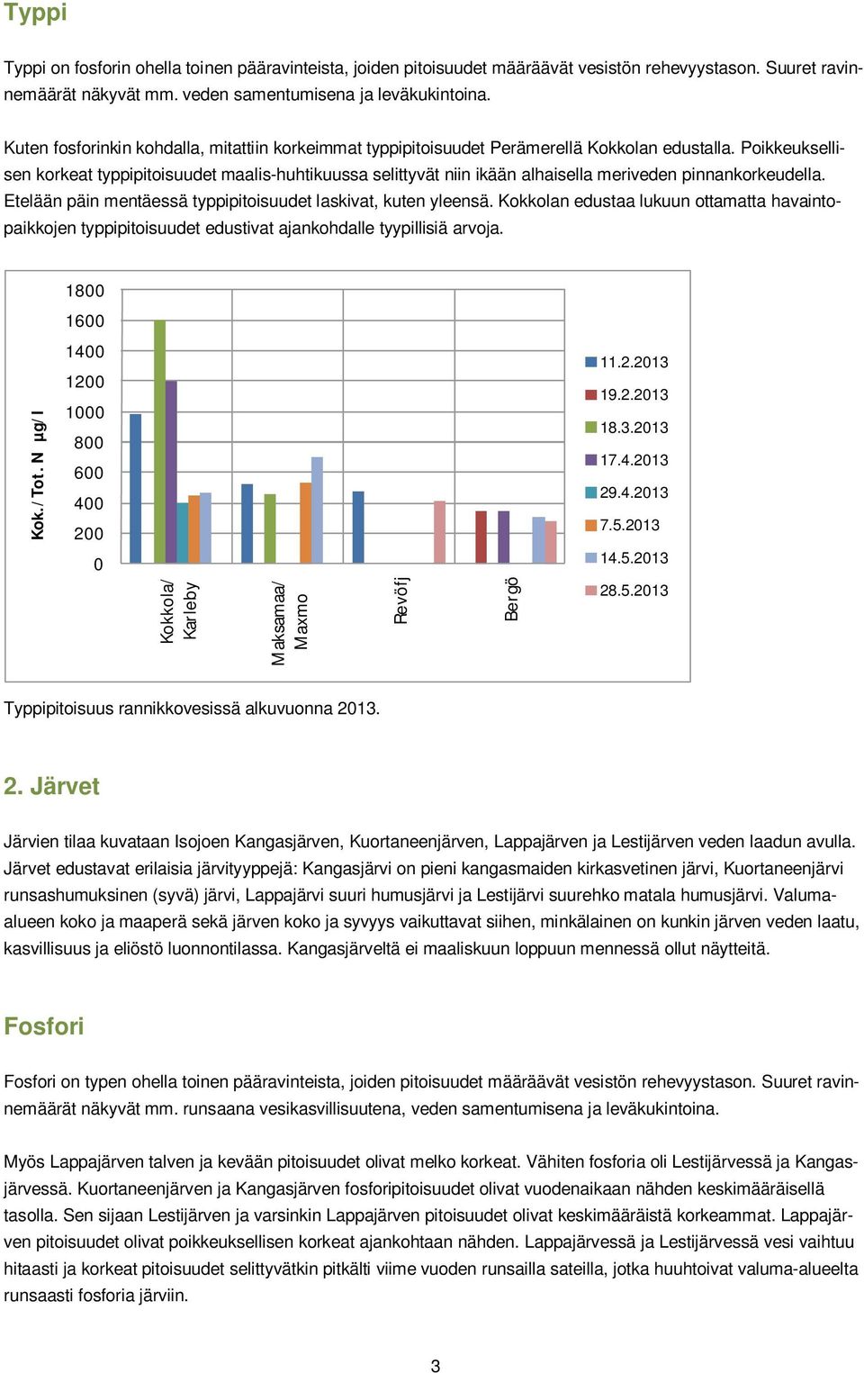 Poikkeuksellisen korkeat typpipitoisuudet maalis-huhtikuussa selittyvät niin ikään alhaisella meriveden pinnankorkeudella. Etelään päin mentäessä typpipitoisuudet laskivat, kuten yleensä.