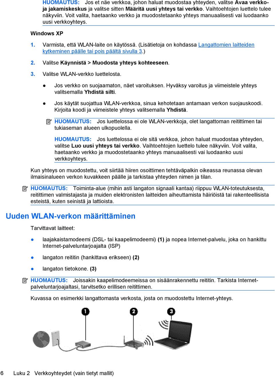 (Lisätietoja on kohdassa Langattomien laitteiden kytkeminen päälle tai pois päältä sivulla 3.) 2. Valitse Käynnistä > Muodosta yhteys kohteeseen. 3. Valitse WLAN-verkko luettelosta.