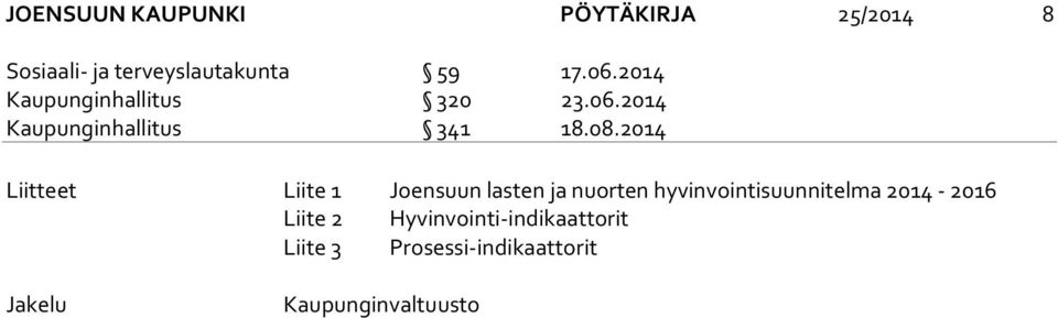 2014 Liitteet Liite 1 Joensuun lasten ja nuorten hyvinvointisuunnitelma