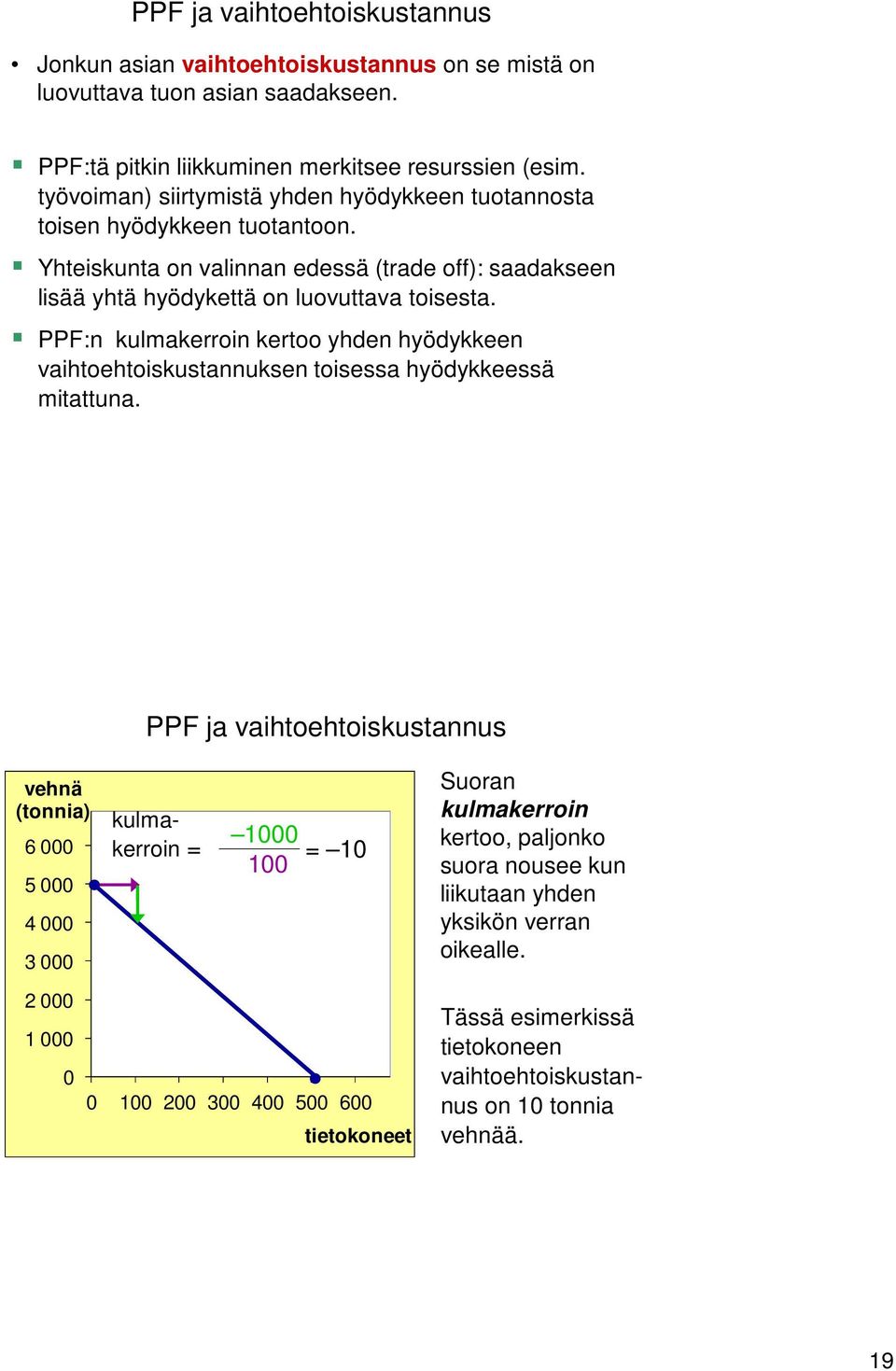 Yhteiskunta on valinnan edessä (trade off): saadakseen lisää yhtä hyödykettä on luovuttava toisesta.