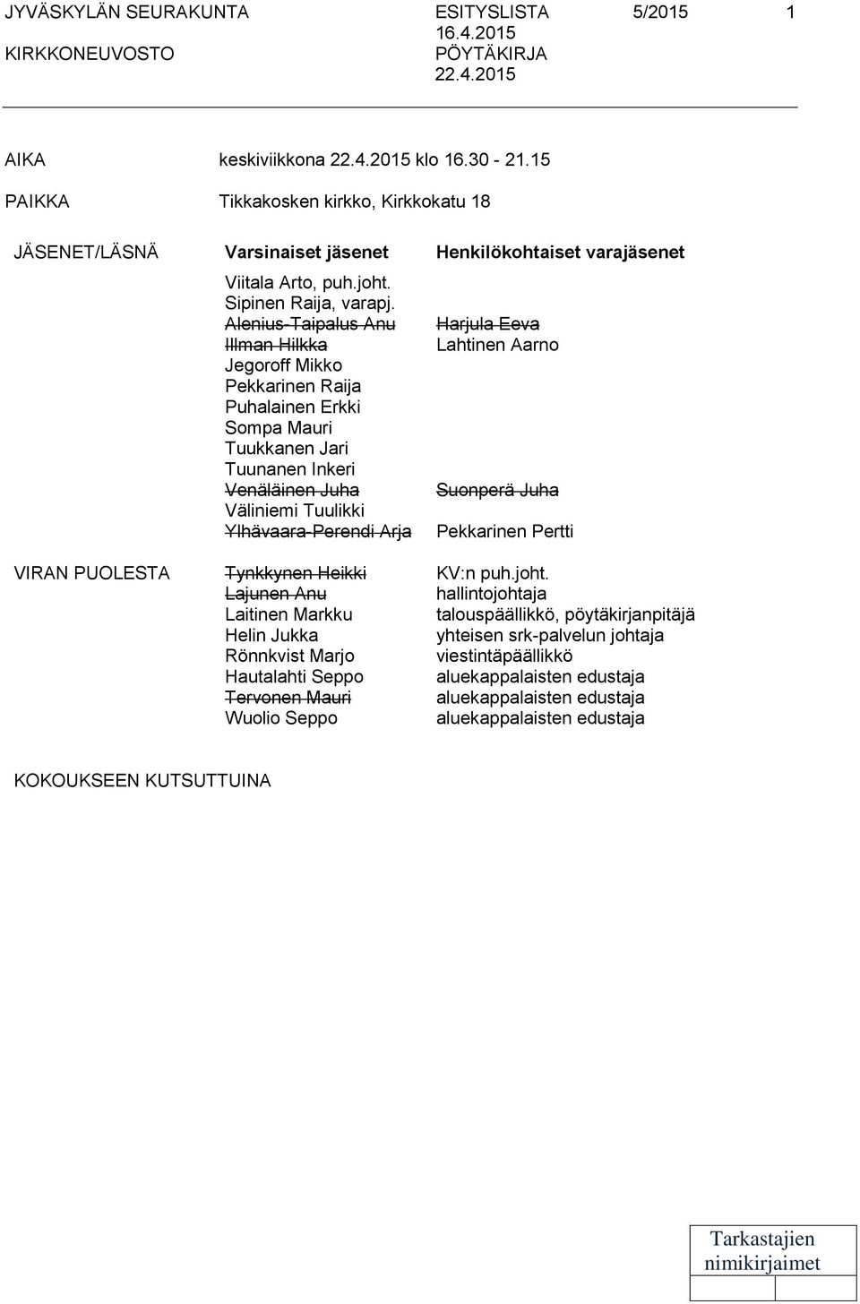Alenius-Taipalus Anu Illman Hilkka Jegoroff Mikko Pekkarinen Raija Puhalainen Erkki Sompa Mauri Tuukkanen Jari Tuunanen Inkeri Venäläinen Juha Väliniemi Tuulikki Ylhävaara-Perendi Arja Harjula Eeva