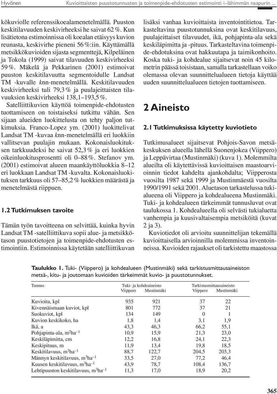 Mäkelä ja Pekkarie (2001) estimoivat puusto keskitilavuutta segmetoidulle Ladsat TM -kuvalle k-meetelmällä.