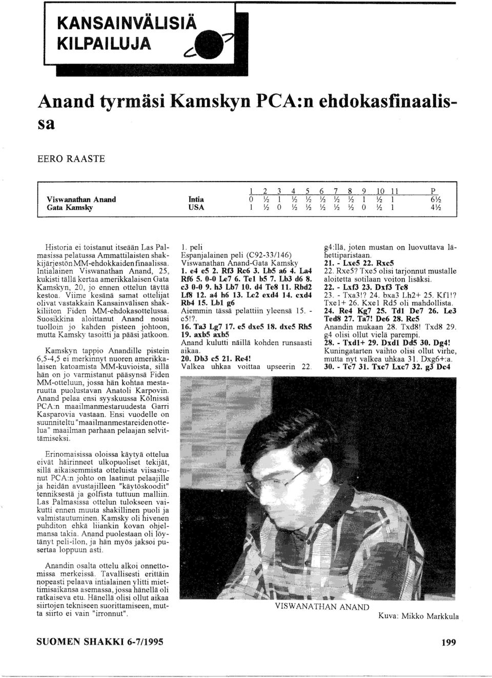 Intialainen Viswanathan Anand, 25, kukisti tällä kertaa amerikkalaisen Gata Kamskyn, 20, jo ennen ottelun täyttä kestoa.