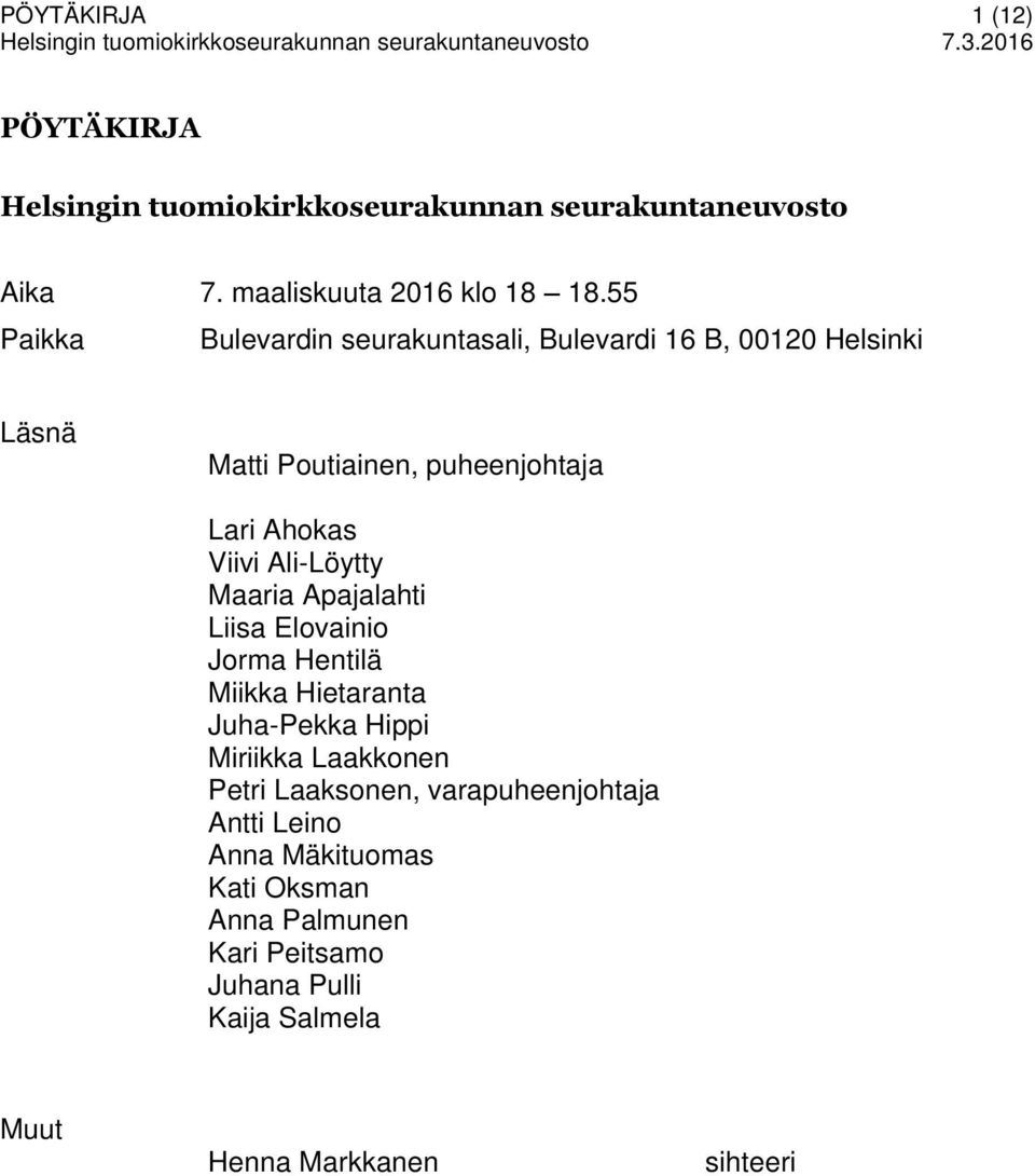 Ali-Löytty Maaria Apajalahti Liisa Elovainio Jorma Hentilä Miikka Hietaranta Juha-Pekka Hippi Miriikka Laakkonen Petri