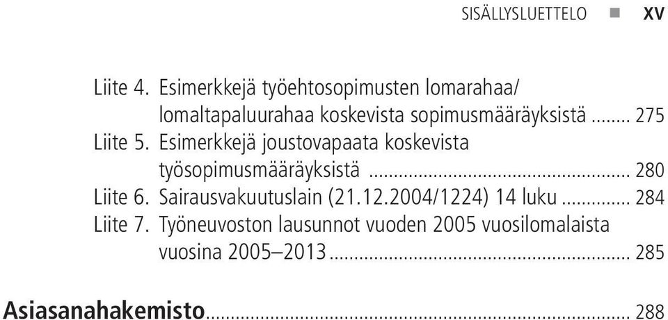 .. 275 Liite 5. Esimerkkejä joustovapaata koskevista työsopimusmääräyksistä... 280 Liite 6.