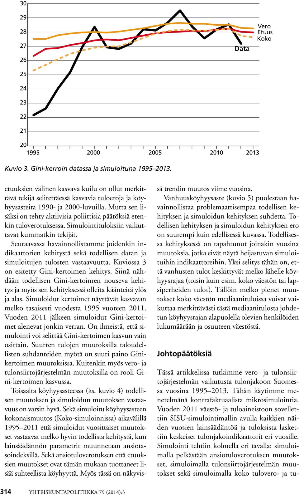 Mutta sen lisäksi on tehty aktiivisia poliittisia päätöksiä etenkin tuloverotuksessa. Simulointituloksiin vaikuttavat kummatkin tekijät.