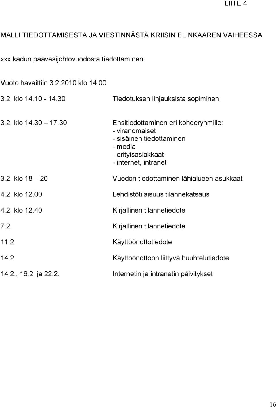 30 Ensitiedottaminen eri kohderyhmille: - viranomaiset - sisäinen tiedottaminen - media - erityisasiakkaat - internet, intranet 3.2.