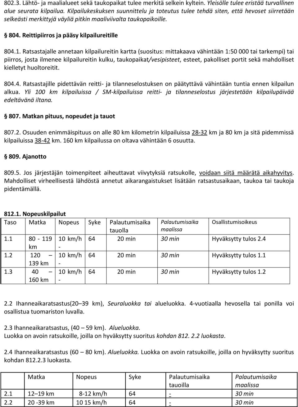 1. Ratsastajalle annetaan kilpailureitin kartta (suositus: mittakaava vähintään 1:50 000 tai tarkempi) tai piirros, josta ilmenee kilpailureitin kulku, taukopaikat/vesipisteet, esteet, pakolliset
