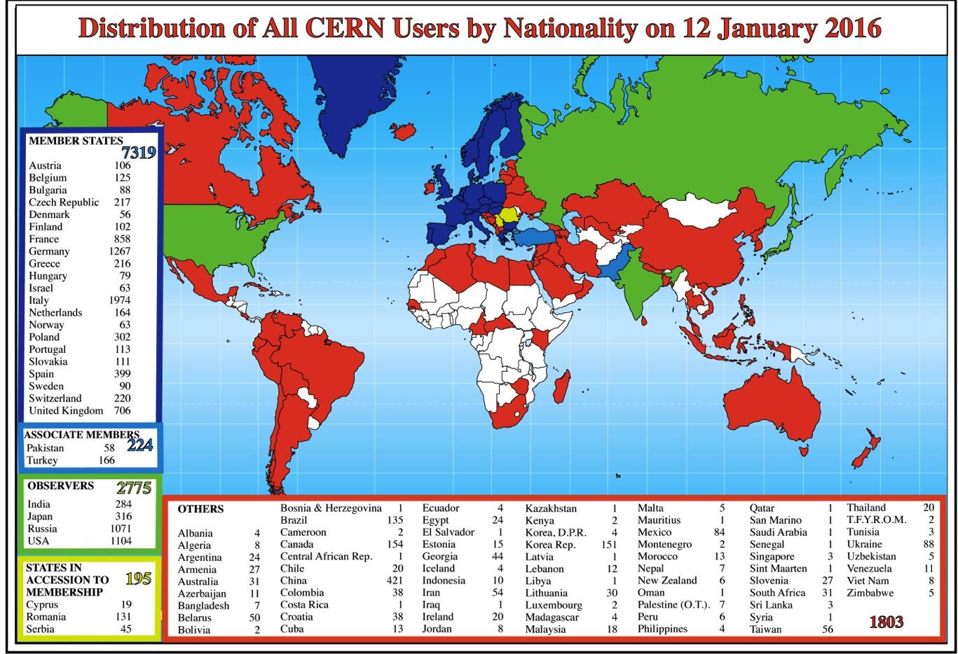 CERNin käyttäjät tulevat kaikkialta maailmasta CERNin
