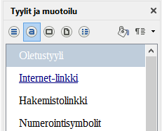 LibreOffice Writer -tekstinkäsittely 6 Taulukot Dokumenttiin voidaan lisätä taulukko yläpalkin taulukko-painikkeesta. Samalla valitaan, montako saraketta ja riviä taulukkoon halutaan.