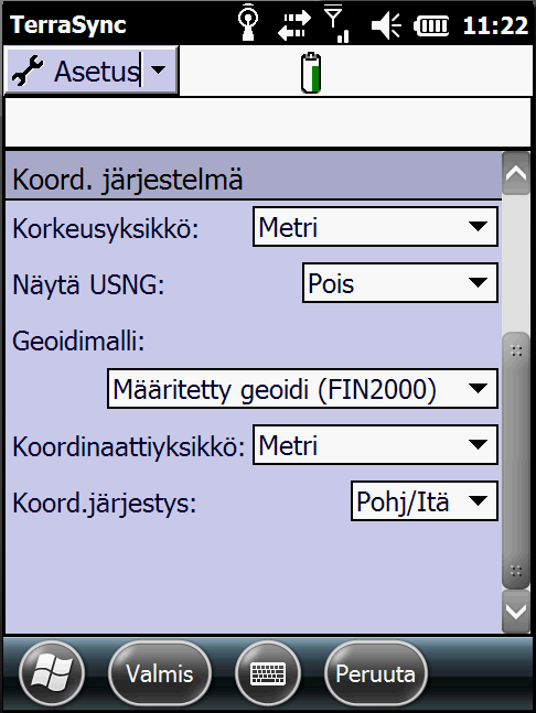 Liite 2 14(41) 2.4 Koord. Järjestelmä Täältä löytyy asetuksia, joiden täytyy olla oikein, jotta mittaukset olisivat mahdollisimman todenmukaisia.