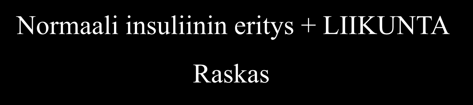 Insulin (mu/l) Normaali insuliinin eritys + LIIKUNTA Raskas 70 60 50 40 30 20 normaali vapaan