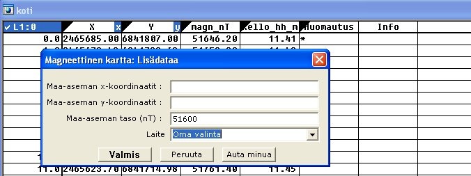 Magneettisen kartan yleiset tiedot kirjoitetaan seuraavaan ikkunaan (kuva 54). Kuva 54. Yleiset tiedot on kopioitu ikkunaan.