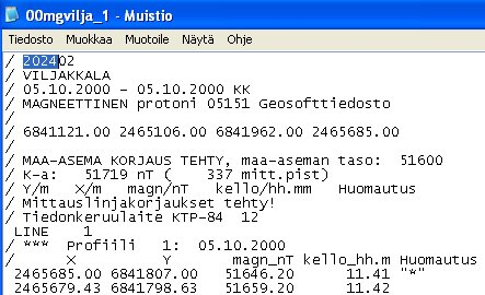 31 7.3.2 Magneettiset lisäparametrit Magneettinen mittaustiedosto on avattu ruudulle Info kanavavan täyttöä varten ( kuva 53).