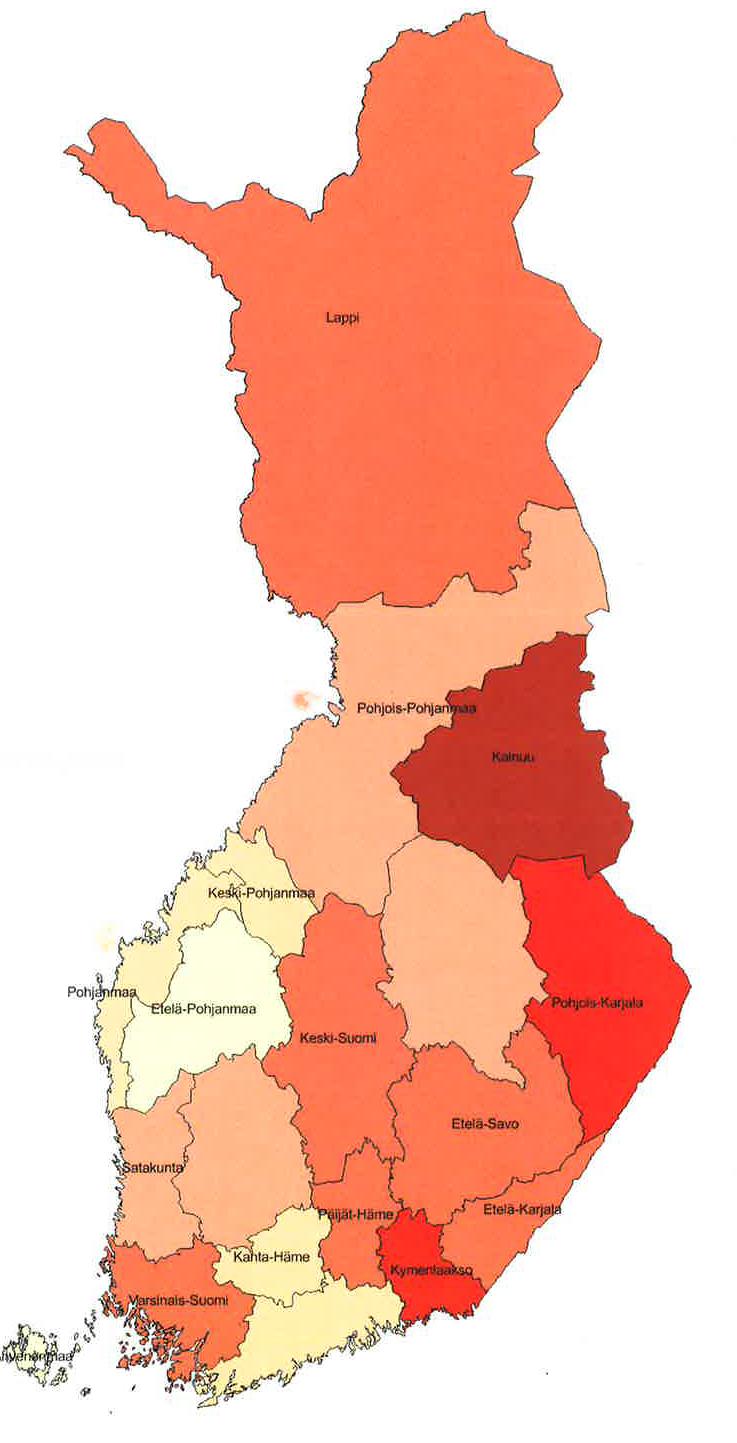 Maahanmuuttajat muita useammin työttöminä Ulkomaalaisten työttömyysaste 2014 51-58 % (1) Kainuu 43-51 (2) 35-43 (6) Lappi 27-35 (4) P-Pmaa 19-27 (4) 11-19 (2) Maahanmuuttajien hyvinvointiin liittyy