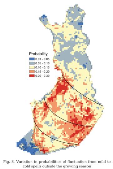 Säätekijöiden haitallisuuksien arviointi nurmille Eri säätekijöiden haitallisuudet (sadonmenetys todennäköisyys) nurmituotannolle 1 2 3 Merkittävimmät satovahinkoja aiheuttaneet ympäristömuuttujat