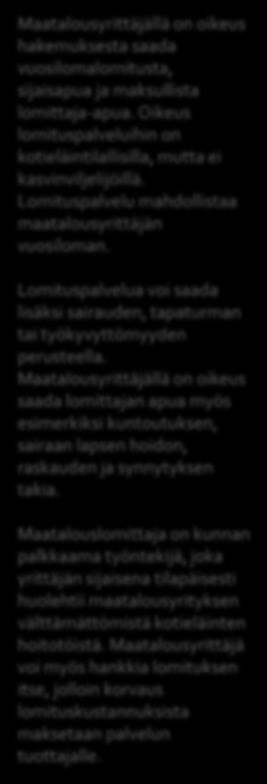 Case: Maatalouslomitus Palvelun kuvaa kunta tai usean kunnan yhteinen maataloustoimi. Kuntien yhteinen maataloustoimi luodaan omaksi organisaatiokseen.