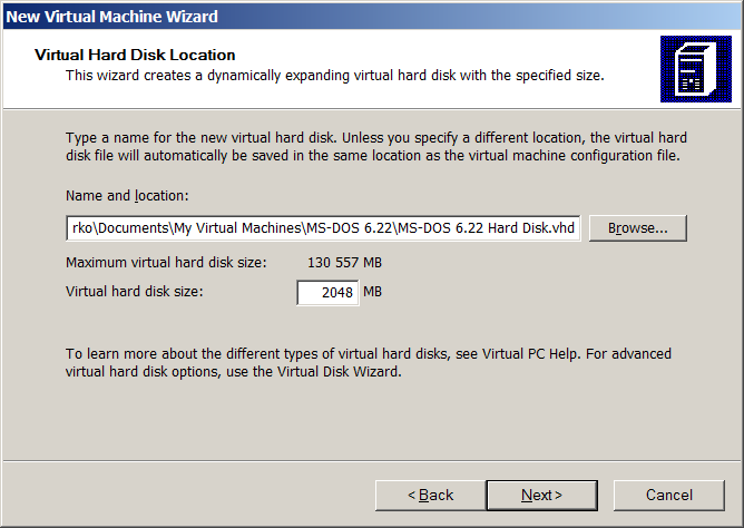 Asennusta varten luodaan uusi virtuaalinen kiintolevy valitsemalla A new virtual hard disk. Valitse Next.