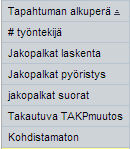 Tapahtuman alkuperä: Lopputuloksessa ei ole enää palkkalajia, joten tapahtuman alkuperällä voi seurata millaisesta tapahtumasta on kyse Tapahtuman alkuperät on seuraavat: # Työntekijä = Ulkopuoliset