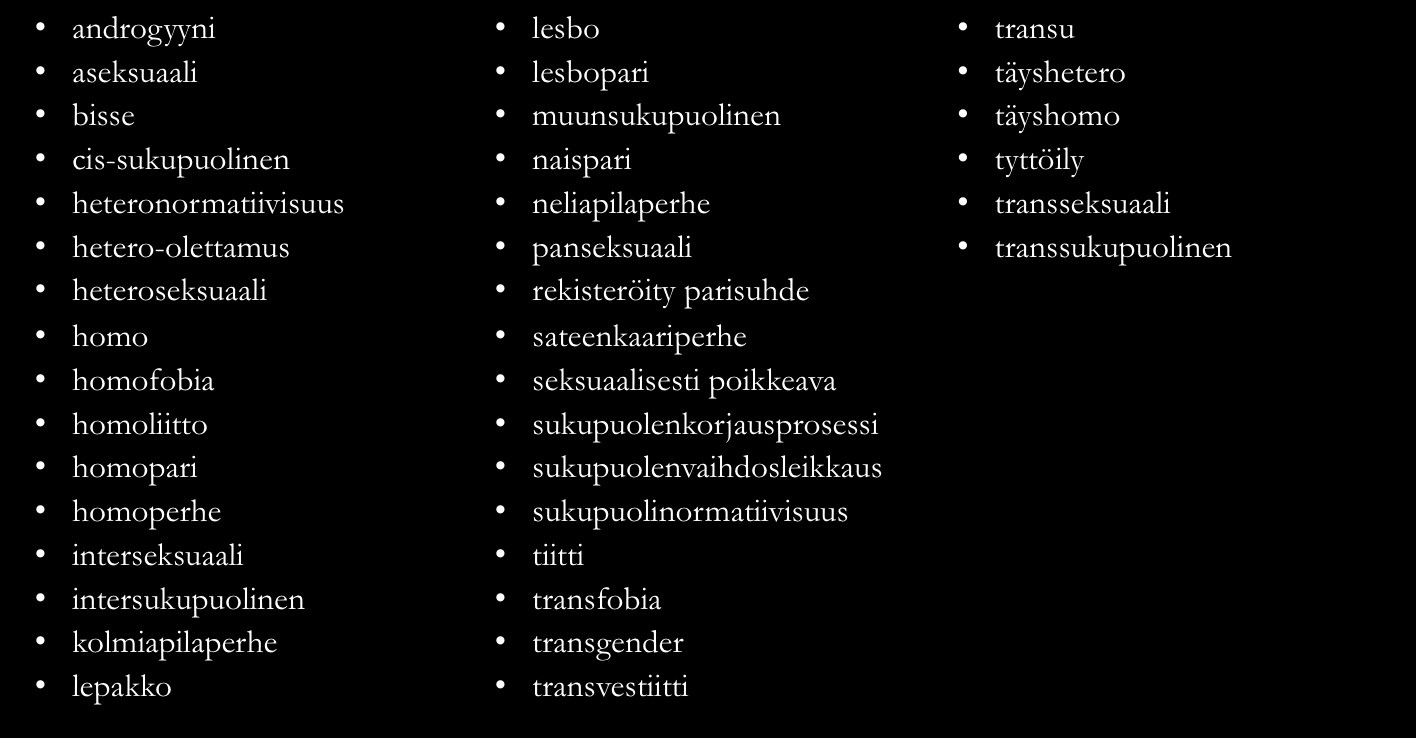 Mitä kieltä käytämme Pyydä osallistujia merkitsemään paperille, mikä sana hänestä tuntuu hyvältä käyttää (+) ja mikä ei (-).