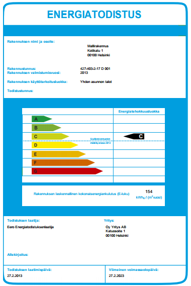 Arvioita rakennuksen sijoittumisesta energialuokkiin (YM) Pientalot 37 F: 1940-luvun öljylämmitystalo E: 1970-luvun öljylämmitystalo D: 1990 maalämpö/pelletti C: 2012 uudisrakentaminen B: hyvin