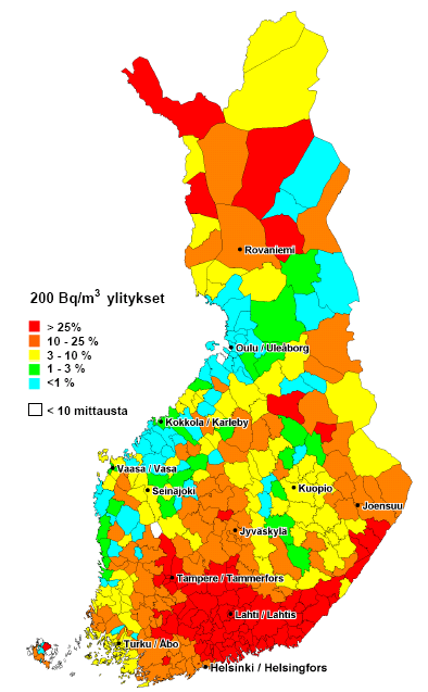 Arvio 200 Bq/m 3 ylittäviä asuntoja 220 000 300 100 000 400 60 000