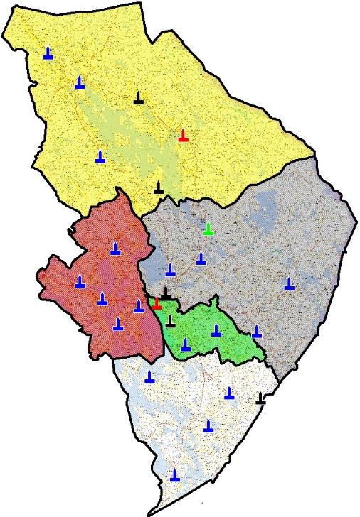 Väkiluku n. 164 919 Kokonaispinta-ala n. 21 585 km 2, josta 70 % metsiä Väestötiheys n. 9,29 as/km² Järviä 2200 kpl Yhteistä valtakunnan rajaa Venäjän kanssa n.