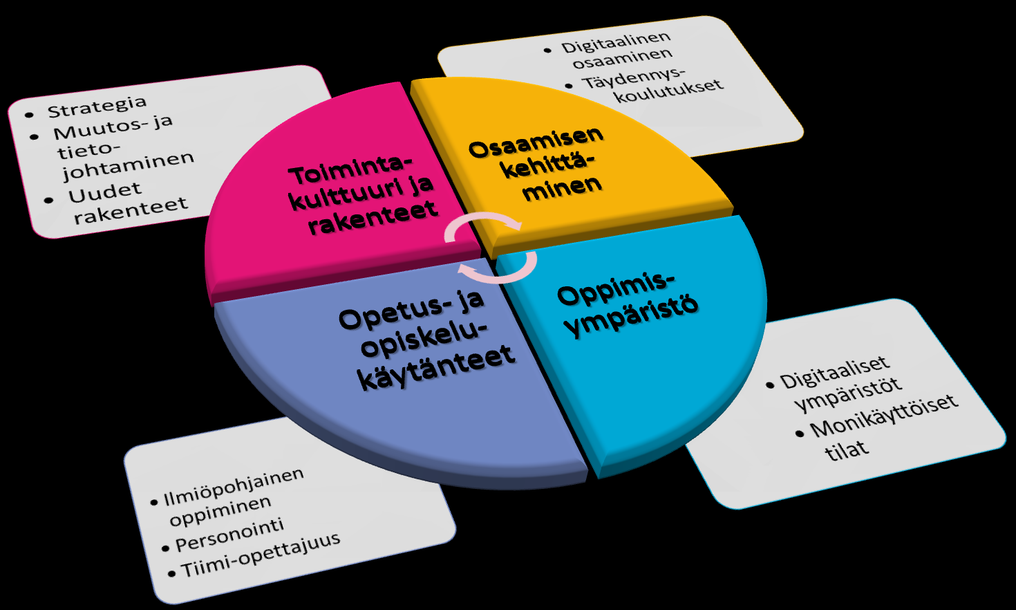 13 rakenteiden kehittäminen, osaamisen kehittäminen, oppimisympäristön kehittäminen, opetus ja opiskelukäytänteiden kehittäminen (kuva 2). Kuva 2.