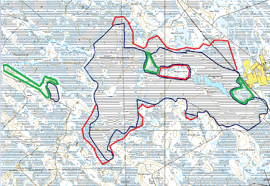 Punaisella merkitty arvioitu lisärajauksen tarve (n.