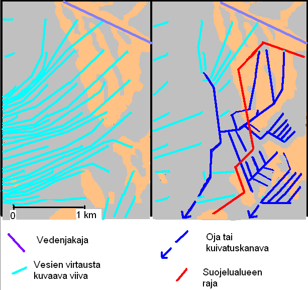 Esimerkki suon ennallistamisen suunnittelusta ja toteutuksesta. Siikajoki, Revonneva. Lähtökohtana suon luontaisen ja muuttuneen vesitalouden vertailu.