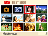 BEST SHOT -tilan käyttö Mikä on BEST SHOT? BEST SHOT -ominaisuus sisältää sarjan esimerkkitilanteita, jotka vastaavat erilaisia kuvausolosuhteita.