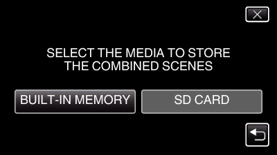 Muokkaus Saumattomasti tallennettujen videoiden yhdistäminen 6 Kosketa COMBINE SCENES -painiketta Videot, jotka on tallennettu kahdelle eri tallennusvälineelle videotallennusvalikon SEAMLESS