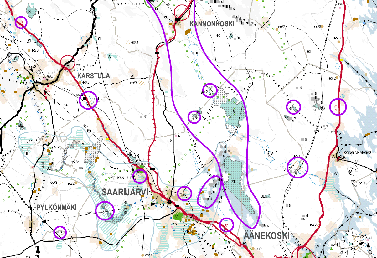 -merkittävästi parannettava tie/pohjavesialue +kilpailukyky, liikenneturvallisuus +matkailun ja virkistyksen kokonaisuus, vetovoima +kilpailukyky, liikenneturvallisuus -mo-ura/natura, suojelu