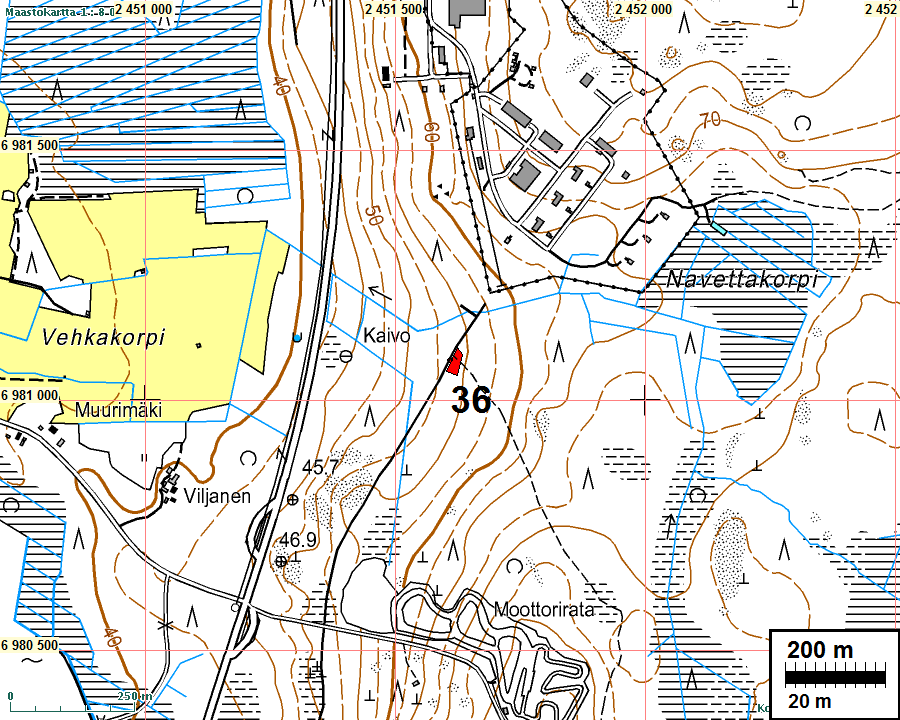 Sijainti: Paikka sijaitsee Lapuan kirkosta 4,59 km etelään, Patruunatehtaan eteläpuolella, n. 250 m vt 19:sta itään, metsätien päässä.