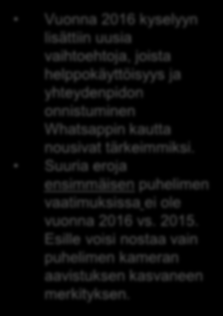 Tärkeimmät tekijät puhelimen hankinnassa / Ensimmäinen puhelin 2016 vs.