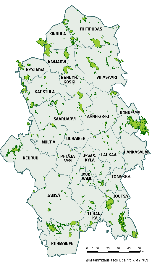 Natura 2000 kohteet Keski-Suomessa Kokonaispinta-ala 85 603 ha, 4,2% Luonnonsuojelulailla toteutettavaa 29 660 ha Toteutettu 29 517 ha (99,5 %) METSO-ohjelman tavoite Keski-Suomessa 8600 ha, josta