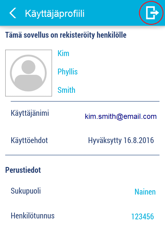 3.2.7 Käyttäjäprofiili ja uloskirjautuminen Jos sinulla on Balansio-käyttäjätili, voit siirtyä Käyttäjäprofiili -näkymään sovelluksen valikosta.